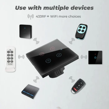 Viena Uguns Slēdzis 1/2/3/4 Banda TUYA WiFi 433MHZ Smart Touch Switch Mājas Sienas Pogu, Alexa Un Google Home Palīgs