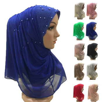 Viens Gabals Amira Hijab Musulmaņu Sieviešu Krelles Divi Slānis Acs Šalle Šalle Vadītājs Wrap Islāma Lūgšanas Turban Gaiļa Ready-To-Wear
