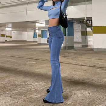 Vienu Pogu Y2K Sieviešu Modes Uzliesmojums Džinsi Meitenēm 2021Vintage Džinsa Biksēm Augstās Jostasvietas Bikšu Harajuku Capri Streetwear