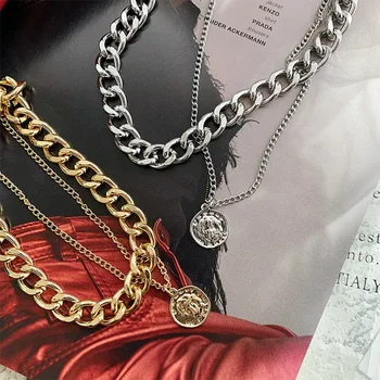 Vintage daudzslāņu Monētu Aprites sānslīdi kaklasaite, Kaklarota, Zelta, Sudraba Krāsā Modes Īss Clavicle Ķēdes, Kaklarotas, Rotaslietas Sievietes