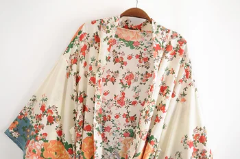 Vintage Elegantas Sievietes Multi Ziedu Drukāt Vērtnes Bohēmijas Kimono Dāmas V Plats Kakla Uzmavas Boho Maxi Kleita Drēbes