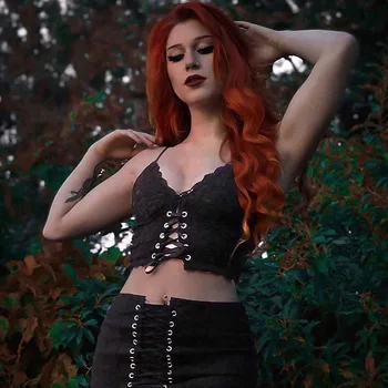 Vintage Gothic Sexy Camis Black Mall Goth, Punk Mežģīnes Daudzām Sievietēm Emo Backless Topi Alternatīvu Apģērbu Pārsējs