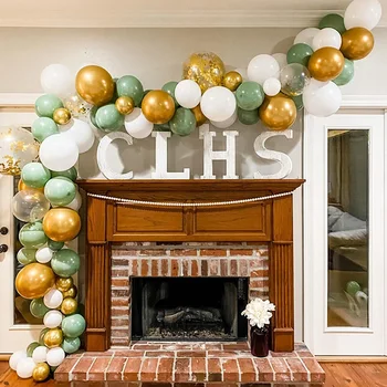Vintage Green Baltā Zelta Lateksa Balonu Vainags Arku Komplekts priekš Bērniem, Džungļi, Dzimšanas dienas svinības Baby Dušas Kāzu dekori