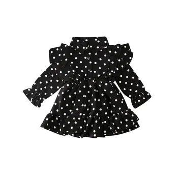 Vintage Toddler Bērniem, Baby Meitenes sundress Drēbes ar garām piedurknēm melnā, sarkanā ploka dot drukas Savirmot Šūpoles Kleitu Punkti Puse Kleitas