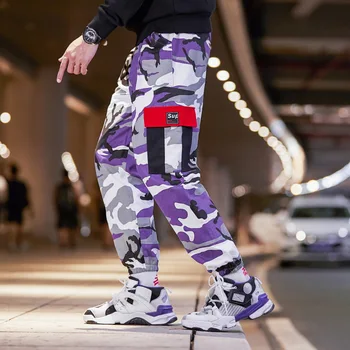 Violeta Maskēties Vīriešu Siksnas Kravas Bikses Multi Kabatas Baggy Harēma Jogger Bikses Hip Hop Vīriešu Ikdienas Streetwear Bikses Vīriešu