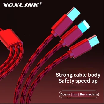 VOXLINK 3 in 1 USB Vads Neilona Pītā iPhone Uzlādes Lādētājs, Micro USB Kabelis Android USB C Tipa Mobilais Tālrunis, Kabeļu