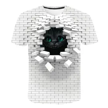 Vīrieši 3d Kaķis Sienas Drukāt Gadījuma Harajuku Sieviešu T-Krekls Vasaras Īsām Piedurknēm O-veida Kakla Kvalitātes Tee Zēni Grils Drēbes Top Sieviešu T Krekls