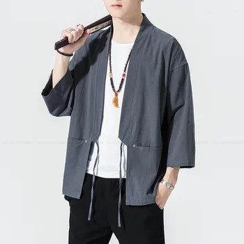 Vīrieši Japāņu Kimono Drēbes Haori Blūze Ķīniešu Stila Celtni, Izšūti Tang Uzvalks Hanfu Krekls, Kleita Ikdienas Jaka Streetwear Mētelis
