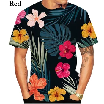 Vīriešu 3D Iespiesti Havaju Cute Ziedu Krekls Ikdienas Īsās piedurknes Vīriešiem Ziedu Drukāt Pludmales Krekls T-krekls Topi XS-5XL