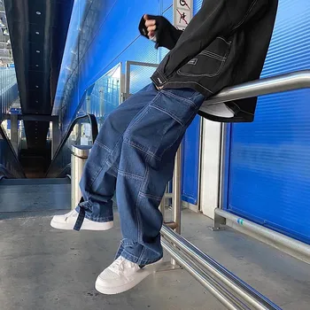 Vīriešu džinsi, Plats Kāju džinsa elsas Zaudēt Taisni Baggy vīriešu džinsi Streetwear Hip Hop gadījuma Skeitborda bikses S-5XL Neitrāls bikses