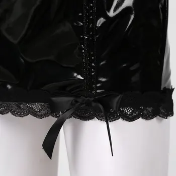 Vīriešu Femme Mežģīnes Apdari Ādas Mini Svārki Miniskirt Clubwear Gothic Sexy Kostīms Puse Bowknot Zīmuli Svārki Ir Liela Izmēra Karstā Clubwear