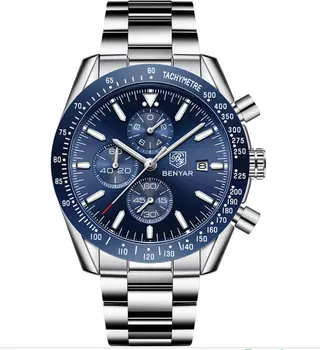 Vīriešu modes blue dial chronograph Kvarca skatīties vīriešu Sporta uzņēmējdarbības luksusa pulksteņi, nerūsējošā tērauda pulksteņi saat