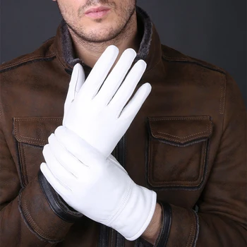 Vīriešu Modes Īstas Ādas Ziemas Silti Balta Svinīgus Īsa Aitādas Cimdi Policijas Pirkstaiņi Pilnu Pirkstu sporta Cimdi
