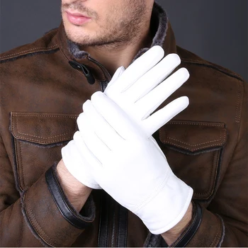 Vīriešu Modes Īstas Ādas Ziemas Silti Balta Svinīgus Īsa Aitādas Cimdi Policijas Pirkstaiņi Pilnu Pirkstu sporta Cimdi