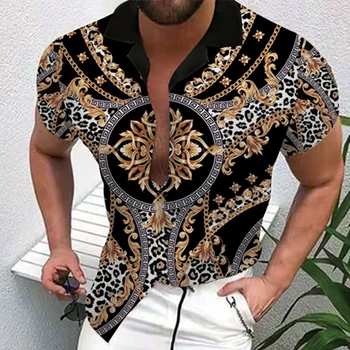 Vīriešu Vasaras Plus Lieluma Modes Tendenci Zaudēt Melnā Havaju Stila Īss Piedurknēm Krekls Ar Iespiesti Atlokiem