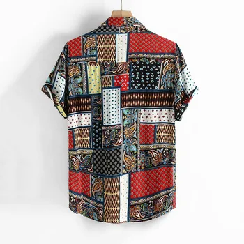 Vīriešu Vintage Etnisko Stilu Drukāšanas Zaudēt Īsām Piedurknēm Stāv Apkakle Ikdienas Krekls ikdienā valkājot augstas kvalitātes biroja big blūze