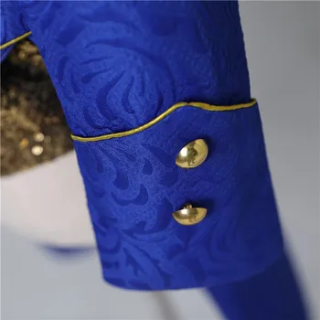 Vīriešu Zelta Izšuvumiem Steampunk Viktorijas Tailcoat Jaka Puse Viduslaiku Cosply Balli Kostīms Vintage Royal Zilu Uzvalku Mēteļi