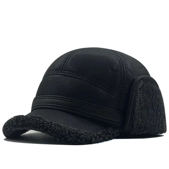 Vīriešu ziemas ādas klp silts raibs tētis cepure beisbola cepures ar ausu atlokiem krievijas regulējams snapback cepures vīriešiem casquette