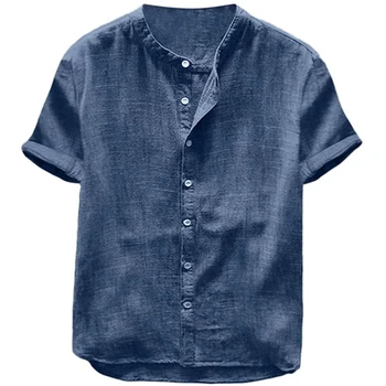 Vīriešu īss piedurknēm krekls elpojošs pogas augšējā Vasaras kreklu, kokvilnas un lina elpojošs tīrtoņa krāsu