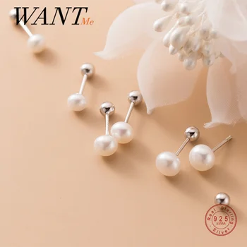 WANTME Modes korejas Dabas Pērle Spirāli Pērļu auskariem Sievietēm Patiesu 925 Sterling Sudraba Šiks Dzimšanas dienu Rotaslietas Dāvanu