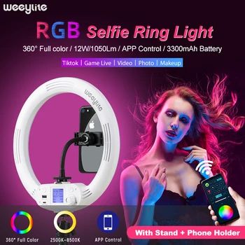 Weeylite WE9 8 collu Gredzenu Gaismas Selfie Gaismas RGB LED Ring Light APP Kontroles Ar Statīvu Stāvēt Akumulatoru TikTok Youtube Grims