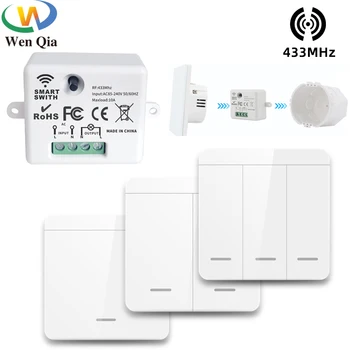 Wenqia Smart Home Mini Gaismas Slēdzi AC220V 10.A Modulis 433Mhz Bezvadu Tālvadības pults nospiediet Pogu ON/OFF Sienas Panelī Lampas LED