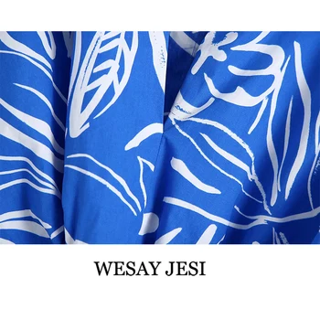 WESAY JESI Sieviešu Apģērbu Vasaras Tērps, Zils Drukāt Modes Atloks Šiks Top Sieviešu Svārki Ir 2021.-Line Svārki Sexy Vintage Apģērbs