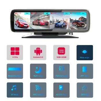 WHEXUNE ir 2021. Auto DVR 4 Kanālu Objektīvs Android 9.0 Paneļa Kamera, 1080P Video ierakstīšanas Atpakaļskata Spogulī, 4G Dash Cam Auto reģistrators