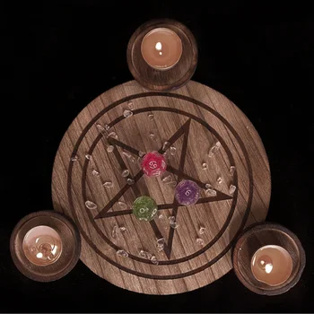 Wicca Ceremoniju Piederumi Pentacle Altāra Plāksnes Koka Zīlēšana Koka Svece Stāv Svečturis Galda Enerģijas Rotājumi