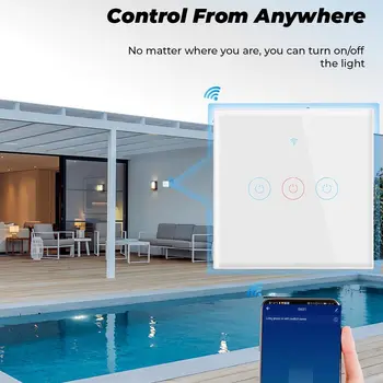 Wifi 433MHz Sienas Touch Switch ES Stikla Paneli Nulle/Vienas Uguns Līnijas Tuya Smart Home Gaismas 1 2 3 4 Banda 220V atbalstu, Alexa, Google