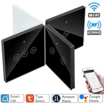 Wifi 433MHz Sienas Touch Switch ES Stikla Paneli Nulle/Vienas Uguns Līnijas Tuya Smart Home Gaismas 1 2 3 4 Banda 220V atbalstu, Alexa, Google