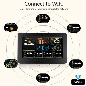 WiFi bezvadu Laika Stacija APP Kontroles Gudru Laika Uzraudzīt Iekštelpu Āra Temperatūra Mitrums Barometra Vēja Ātrums Funkcijas