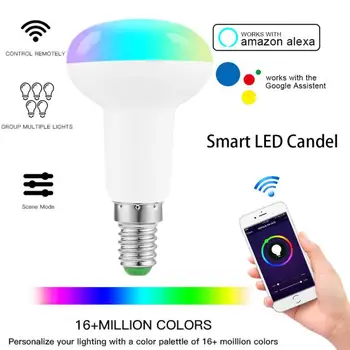 WiFi Smart Spuldzes, LED Spuldze RGB APP Kontroles Alexa Balss Kontroles Enerģijas Taupīšanas Spuldzes Dimming Multicolor Smart Spuldzes E14 7W