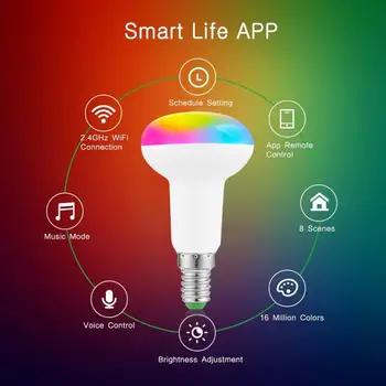 WiFi Smart Spuldzes, LED Spuldze RGB APP Kontroles Alexa Balss Kontroles Enerģijas Taupīšanas Spuldzes Dimming Multicolor Smart Spuldzes E14 7W
