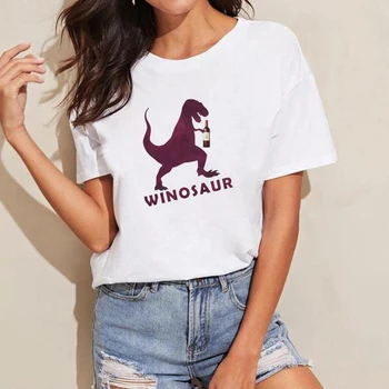 Winosaur T Krekls Sievietēm Smieklīgi, Vīna, Vasaras Kreklu Ar Īsām Piedurknēm Baltā T O-Veida Kakla Sieviešu Topi Harajuku Estētisko Drēbes