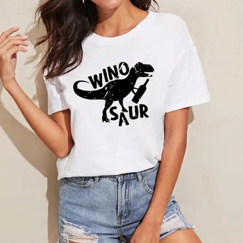 Winosaur T Krekls Sievietēm Smieklīgi, Vīna, Vasaras Kreklu Ar Īsām Piedurknēm Baltā T O-Veida Kakla Sieviešu Topi Harajuku Estētisko Drēbes