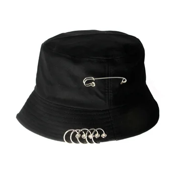 Women's Harajuku Bucket Hats With Rings Man Fashion Summer Unisex Black Fishing Panama Caps Cotton White Pink Fisherman's Hat