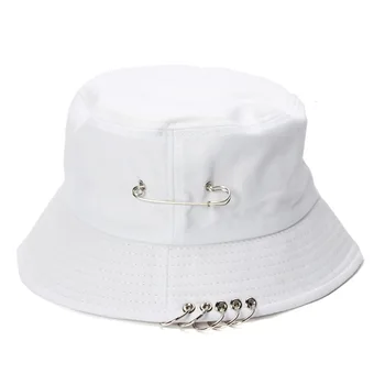 Women's Harajuku Bucket Hats With Rings Man Fashion Summer Unisex Black Fishing Panama Caps Cotton White Pink Fisherman's Hat