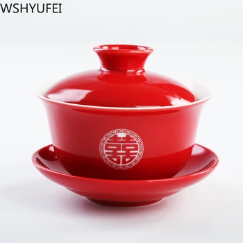 WSHYUFEI Ķīniešu kāzu tējas uzstādīt Keramikas Red tea set Dāvanu Porcelāna Ķīnas tējas set Home (sākuma porcelāna tējkanna High-end tēju komplekts