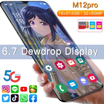 Xiao M12 Pro 6.7 Collu Pasaules 5G ĻAUJ Mobilo Tālruni Android11 6800mAh 16GB+512 GB MTK-6889 Viedtālruņu 10-Core Dual SIM mobilo telefonu