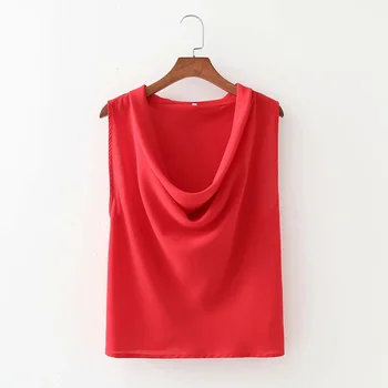 XIKOM ir 2021. Satīna Vasaras Sievietēm Sarkanā Sexy bez Piedurknēm, Drapēti Slim Krekls Sieviešu V Kakla Vintage Krekls Gadījuma Modes Augšu