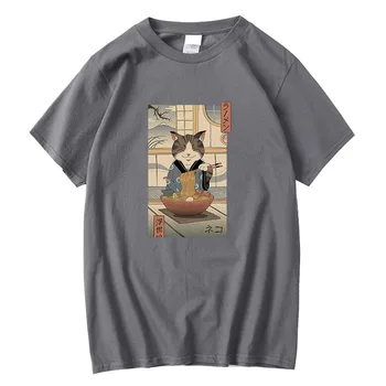 XIN YI Vīriešu t-krekls Augstas kvalitātes kokvilnas zaudēt Nūdeles kaķis druka t kreklu gadījuma brīvs o-veida kakla t-krekls, t-veida topi vīriešiem