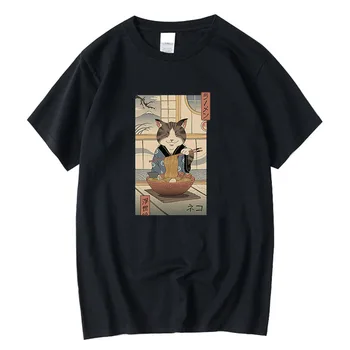 XIN YI Vīriešu t-krekls Augstas kvalitātes kokvilnas zaudēt Nūdeles kaķis druka t kreklu gadījuma brīvs o-veida kakla t-krekls, t-veida topi vīriešiem
