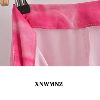 XNWMNZ Za Sieviešu Bikses Modes Kaklasaiti Krāsošanas Augsta Vidukļa Plaša Kāju Bikses Sieviete Pavasara Vasaras 2021 Satīna Gadījuma Bikses sievietēm
