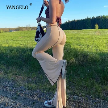 Yangelo E Meitene Augsta Vidukļa Izlīdzināšanu Bikses Sieviešu Rudens Iela Modes Līnijas Y2k Estētisko Cietā Stretch Bikses Sieviešu Sweatpant