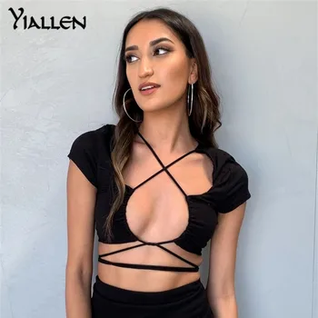 Yiallen Backless kinny Topi Streetwear Sieviešu Ikdienas Kultūru Top Valkāt No Abām Pusēm ir 2021. Sexy Mini Pārsējs Kamzolis Naktsklubs
