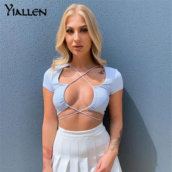 Yiallen Backless kinny Topi Streetwear Sieviešu Ikdienas Kultūru Top Valkāt No Abām Pusēm ir 2021. Sexy Mini Pārsējs Kamzolis Naktsklubs