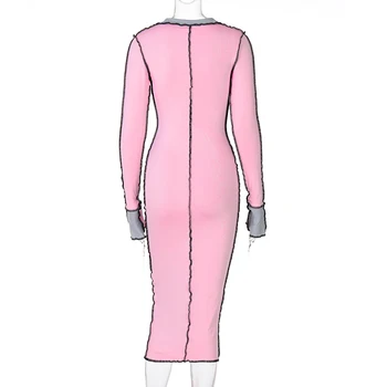 YICIYA ir 2021. Pelēka Rozā krāsā ar garām Piedurknēm Raibs Nelegālo Izdilis Midi Kleita Rudens Ziemas Sieviešu Modes Sexy Puse Kluba Tērpiem