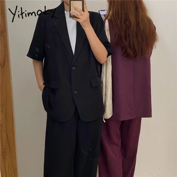 Yitimoky 2 Gabals, Kas Sieviešu Žakete Elsas Uzvalki Eleganci Īsām Piedurknēm Krūtīm, Biroja Dāma Darba Jaka Vasarā Ir 2021. Korejas Modes