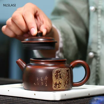 Yixing Retro Tradicionālo tējas katlā, violeta māla filtrs tējkannas skaistums tējkanna Neapstrādātu rūdu Roku darbs Boutique Tējas komplekts Piederumi 220ml